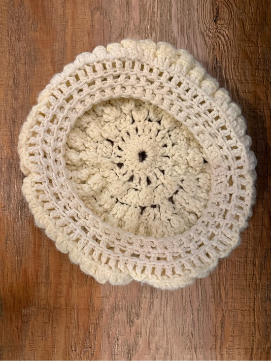 Handmade Crochet Cream Beret euro BoHo coquette